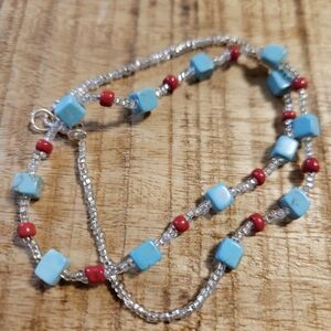 Turquoise and Red Beaded Necklace